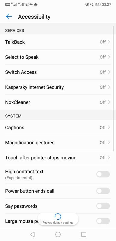 Accessibility settings on Android phone